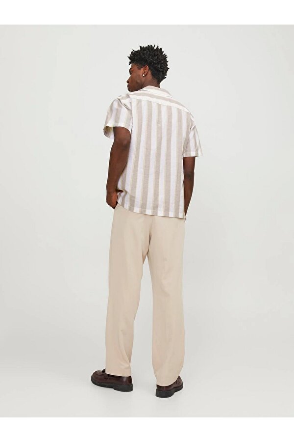 Jack&Jones Resort Yaka Rahat Kesim Çizgili Kısa Kollu Kahverengi Erkek Gömlek 12251116