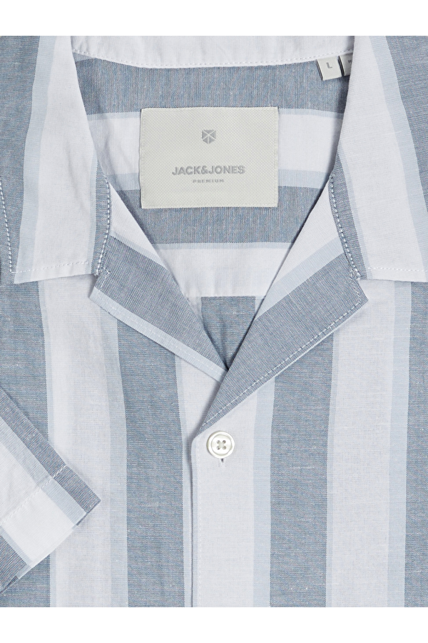 Jack&Jones Resort Yaka Rahat Kesim Çizgili Kısa Kollu Mavi Erkek Gömlek 12251116