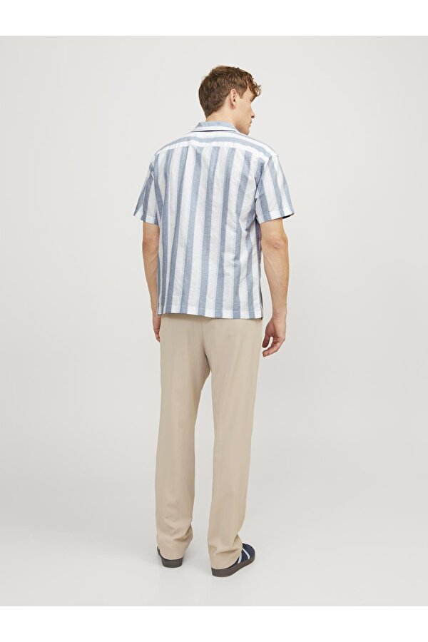 Jack&Jones Resort Yaka Rahat Kesim Çizgili Kısa Kollu Mavi Erkek Gömlek 12251116