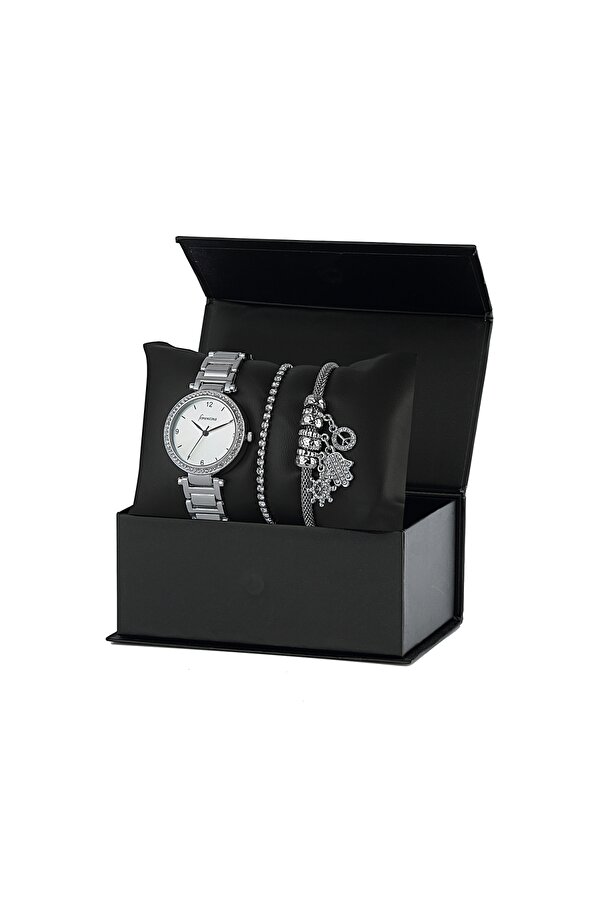 Beyaz Taşlı Kombin Saat Şans Bilekliği Set PS1651