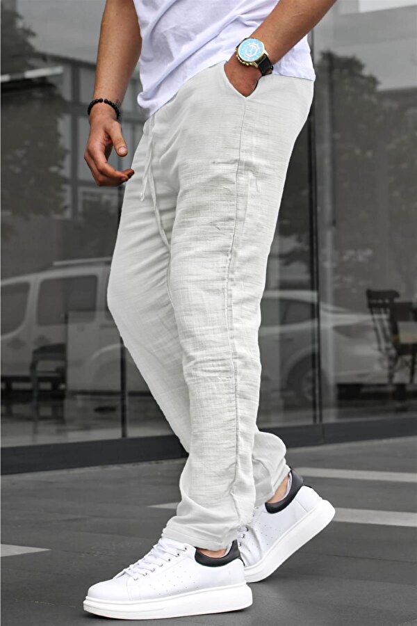 Beyaz Müslin Kumaş Erkek Basic Pantolon 6507