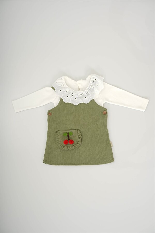 KIZ BEBEK 2Lİ KİRAZ DESENLİ UZUN KOL SALOPET ELBİSE