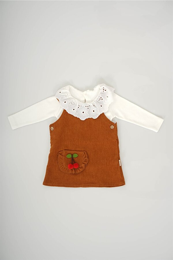 KIZ BEBEK 2Lİ KİRAZ DESENLİ UZUN KOL SALOPET ELBİSE