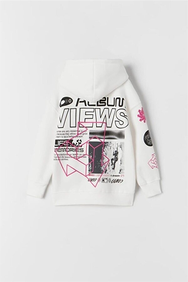 ERKEK ÇOCUK SIRT DETAYLI PAMUK KAPŞONLU SWEAT