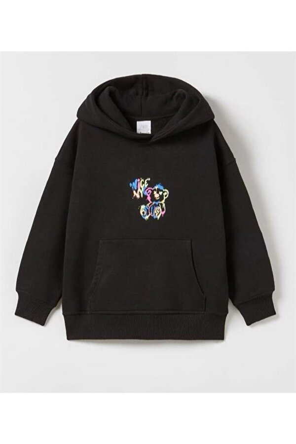 ERKEK ÇOCUK NİCE SİYAH PAMUK KAPŞONLU SWEAT