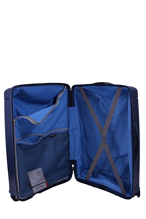7060 3 LÜ SET Ultra Light Hafif Lüks Polipropilen Kırılmaz Tekerlekli Valiz LACİVERT