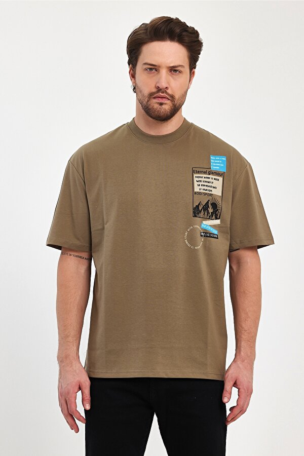 Erkek Bisiklet Yaka Baskılı T-shirt 7023