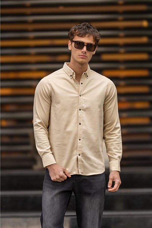 GARNİSH Çıtçıt Cepli Düğmeli Slim Fit Gömlek - Bej