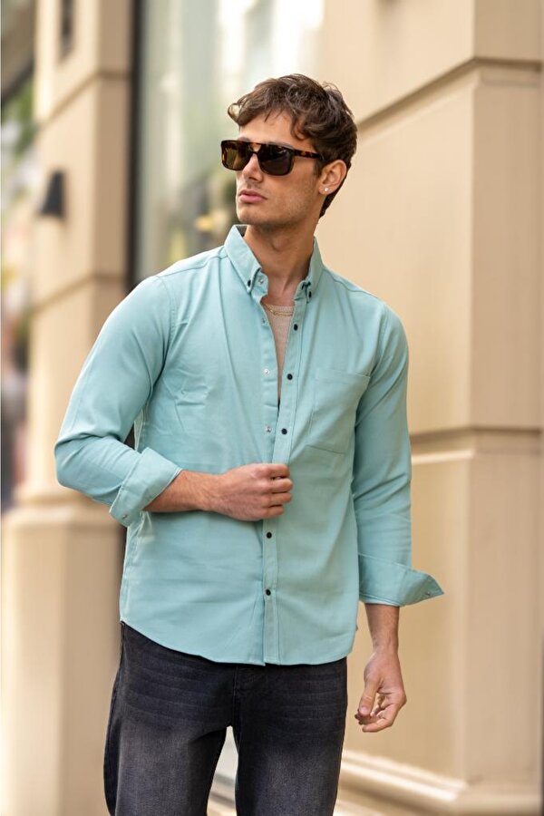 GRİNDER Çıtçıt Cepli Düğmeli Slim Fit Gömlek - Su Yeşili