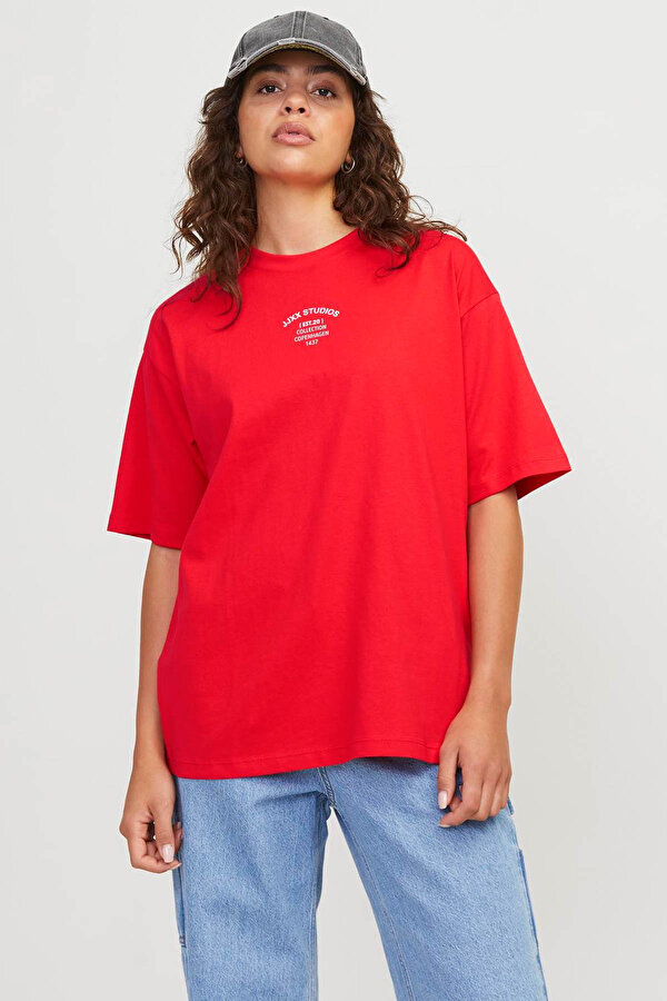 JXALVA LOOSE SS PRINT TEE Kırmızı Kadın Kısa Kol T-Shirt
