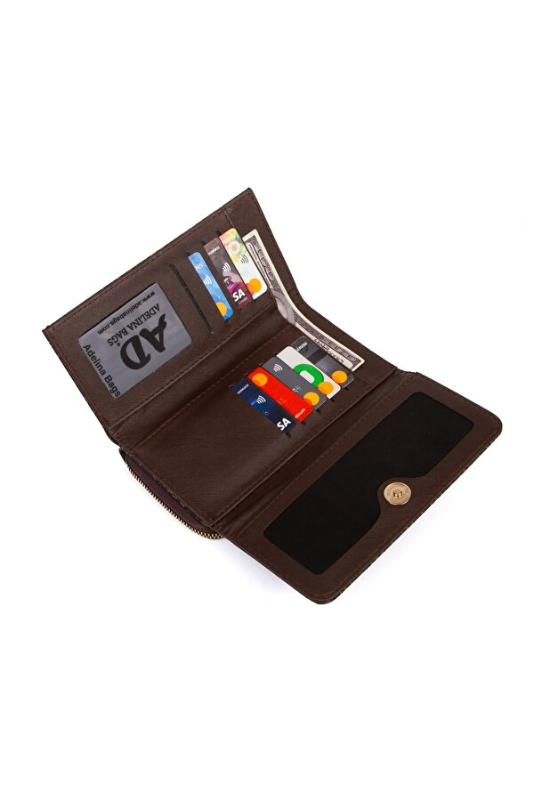 Kadın Desenli Kağıt Para ve Kartlık Bölmeli Cüzdan Fermuar Detaylı