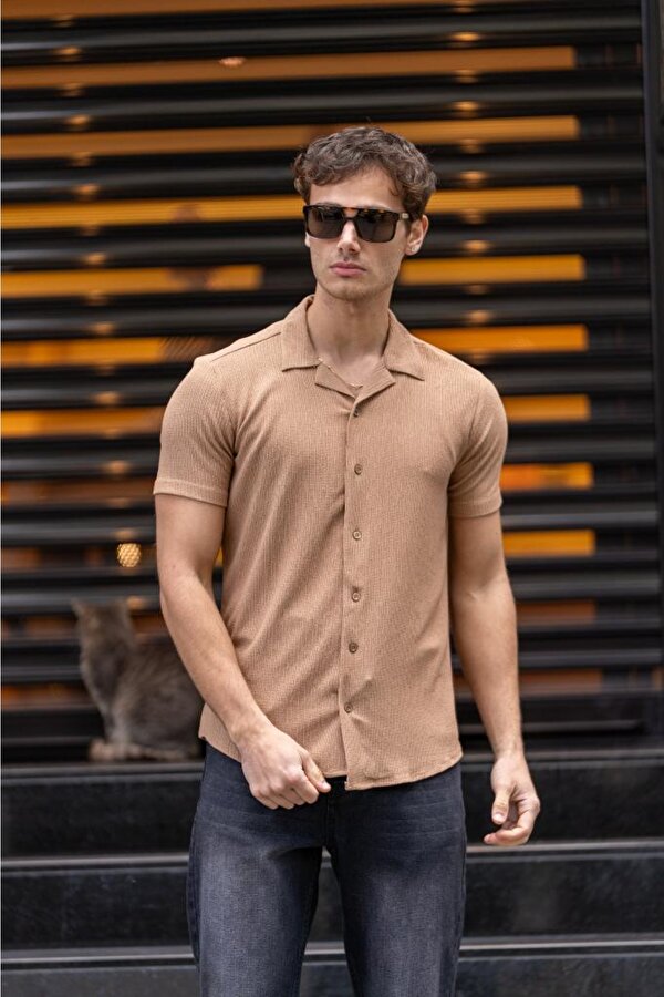 GRİLL Apaç Yaka Düğmeli Slim Fit Gömlek - Bej