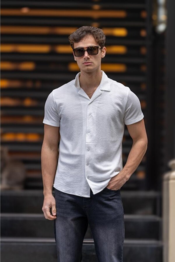 GRİLL Apaç Yaka Düğmeli Slim Fit Gömlek - Beyaz