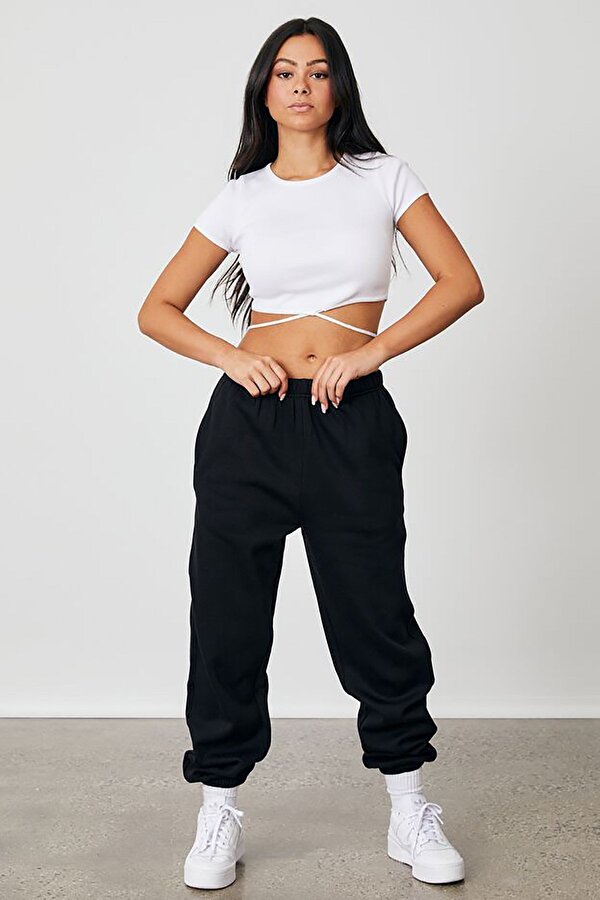 Kadın Siyah Beli Lastikli Oversize Eşofman Altı MG1235