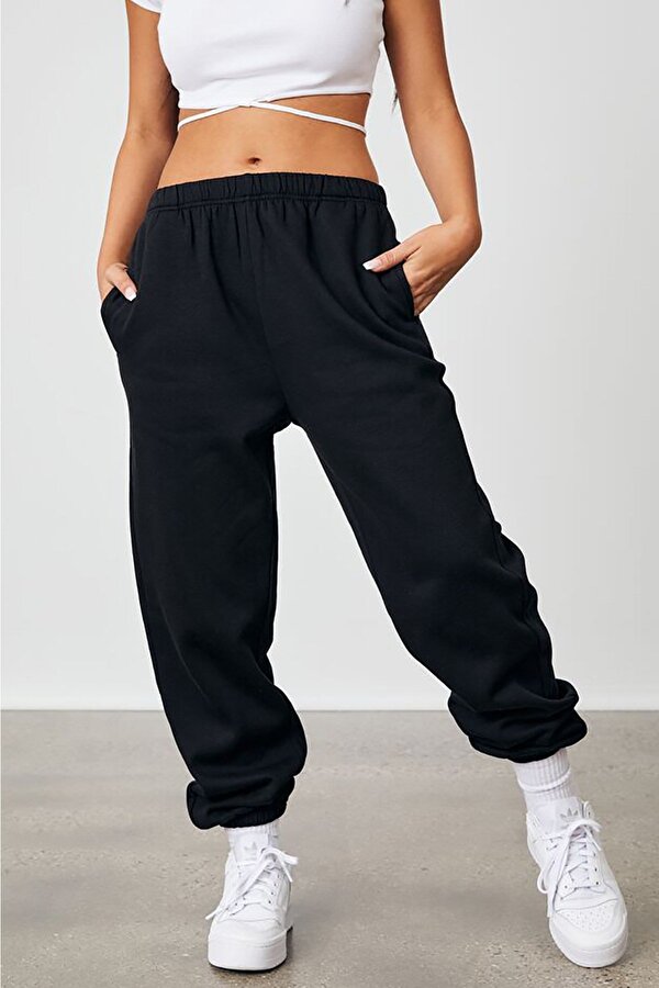 Kadın Siyah Beli Lastikli Oversize Eşofman Altı MG1235