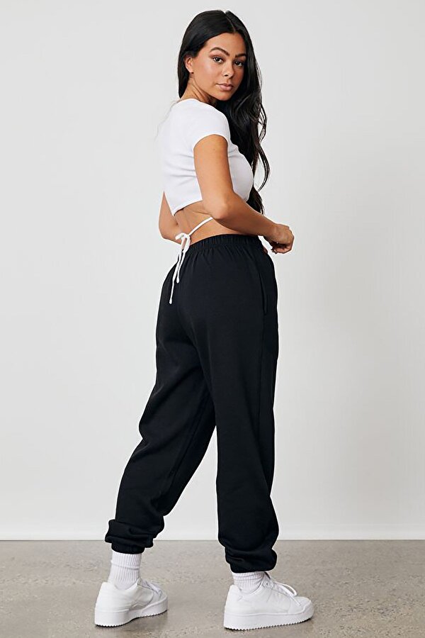 Kadın Siyah Beli Lastikli Oversize Eşofman Altı MG1235