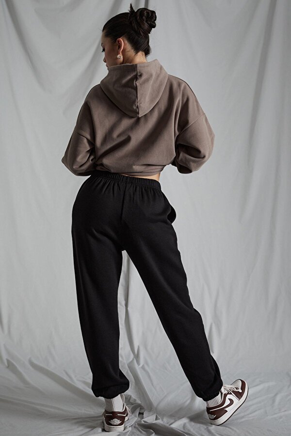 Kadın Siyah Beli Lastikli Oversize Eşofman Altı MG1235