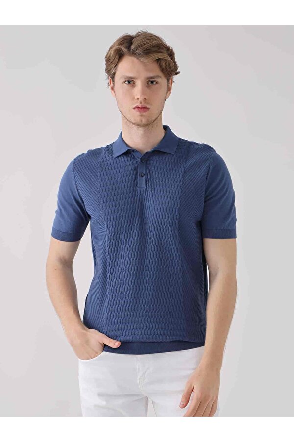 İndigo Erkek Regular Fit Desenli Pamuklu Polo Yaka Kazak - 94538
