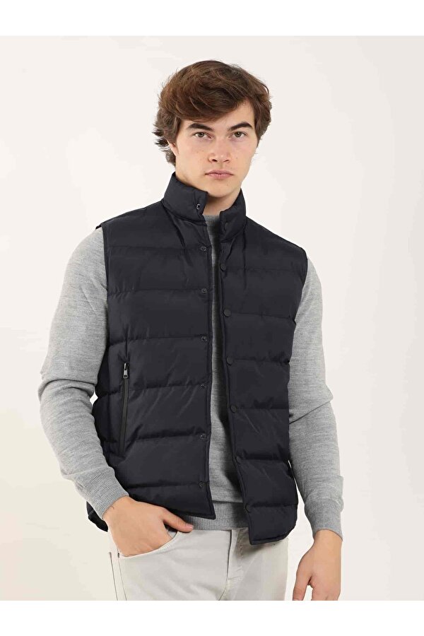 Lacivert Erkek Regular Fit Düz Dik Yaka Şişme Yelek - 96357