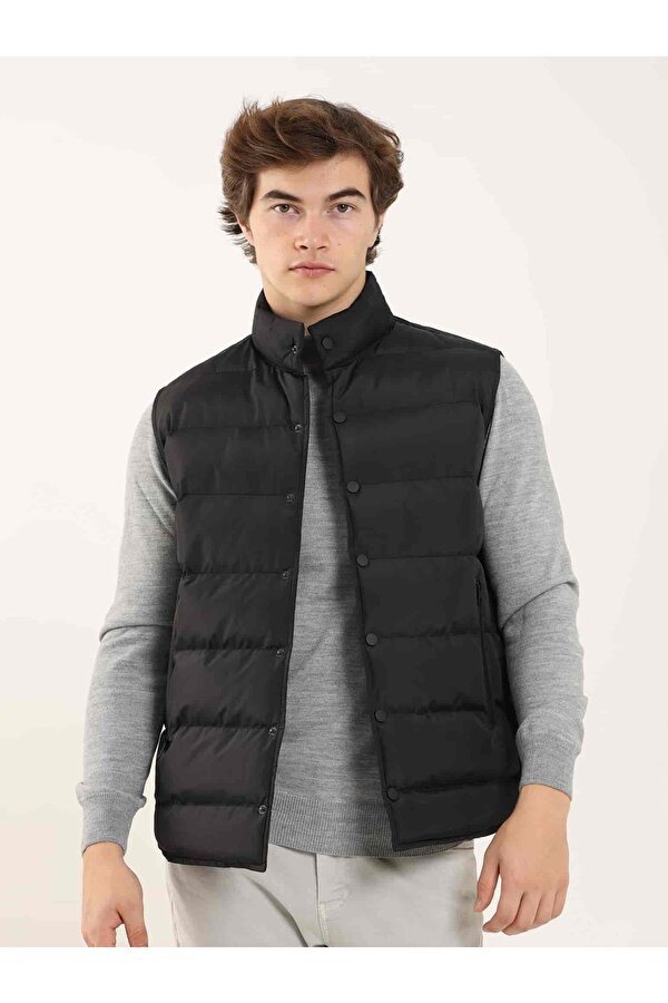 Siyah Erkek Regular Fit Düz Dik Yaka Şişme Yelek - 96362