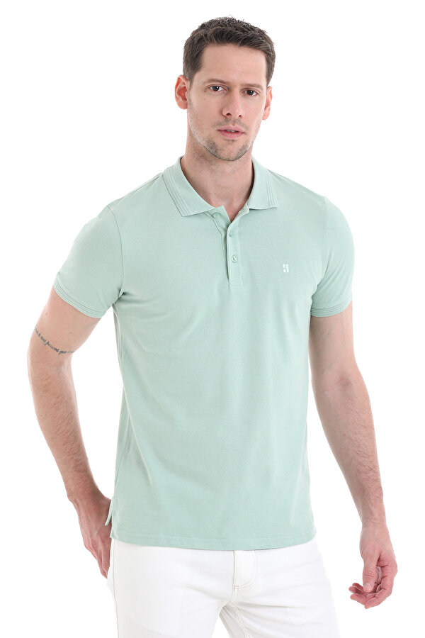 Yeşil Regular Fit Düz 100% Pamuklu Polo Yaka Tişört