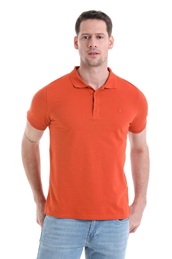 Kiremit Regular Fit Düz 100% Pamuklu Polo Yaka Tişört