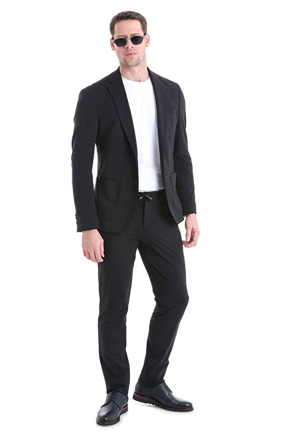 Siyah Performans Suit Slim Fit Düz Takım Elbise
