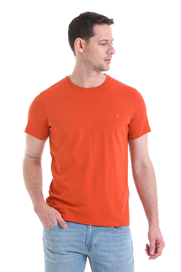 Kiremit Regular Fit Baskılı 100% Pamuklu Bisiklet Yaka Tişört
