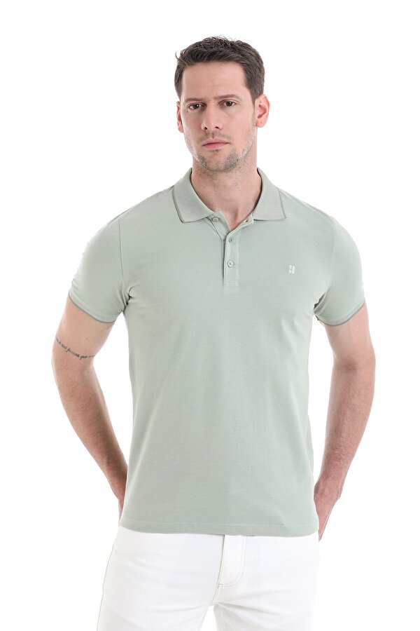 Yeşil Regular Fit Düz 100% Pamuklu Polo Yaka Tişört