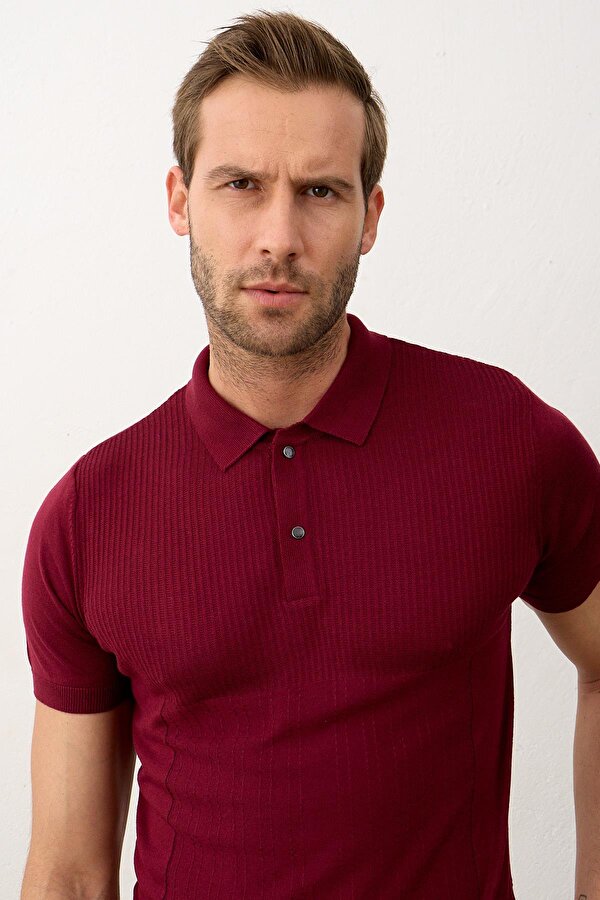 Erkek Slim-Fit Yazlık Triko T-shirt  Bordo