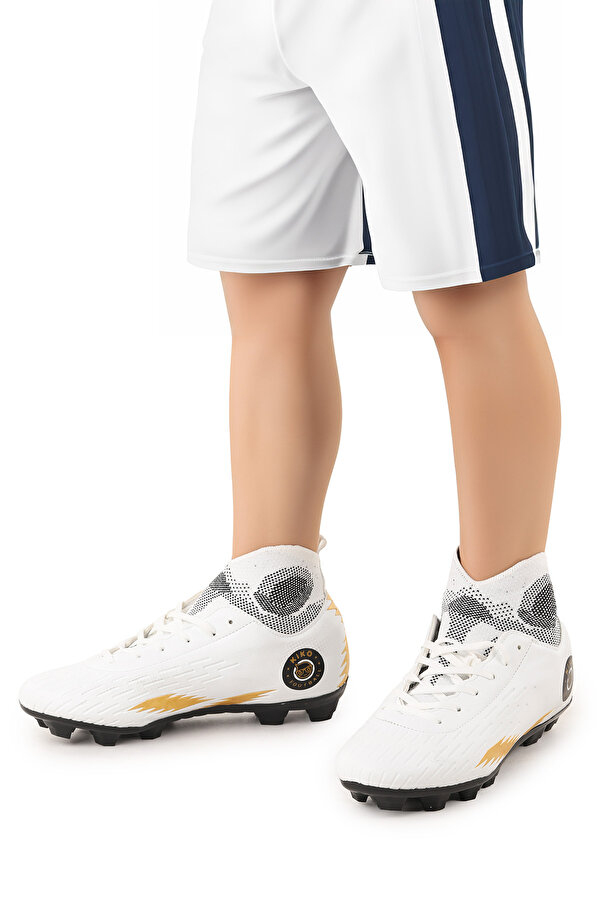 Tusa FKP Boğazlı Krampon Çim Saha Erkek Çocuk Futbol Ayakkabı Beyaz - Siyah