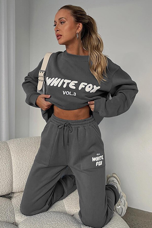 Füme  Bisiklet Yaka Baskılı Sweatshirt MG1904