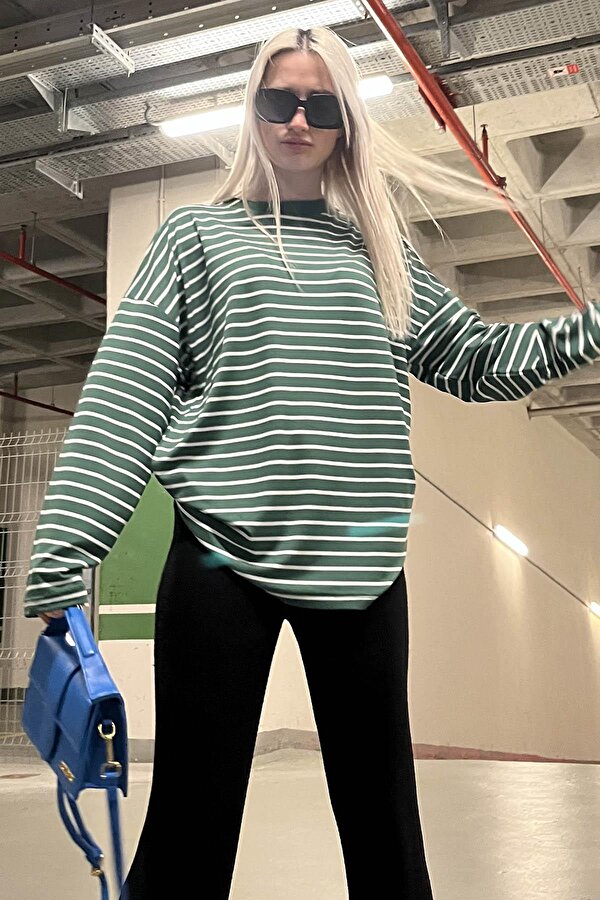 Yeşil Çizgili  Sweatshirt MG980