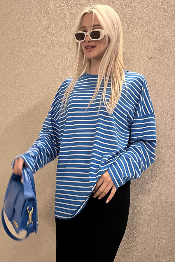 Mavi Çizgili  Sweatshirt MG980