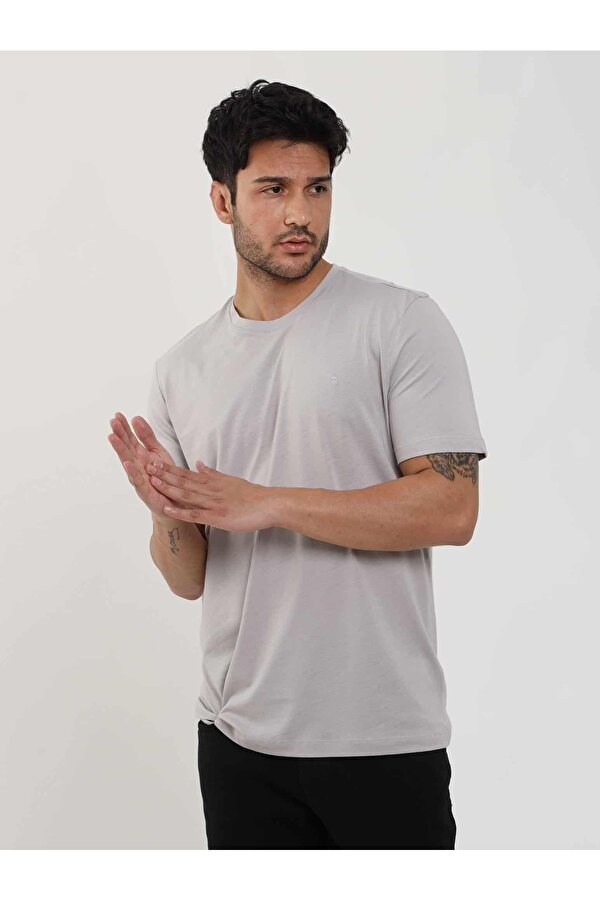 Gri Melanj Erkek Slim Fit Düz O Yaka Tshirt - 105546