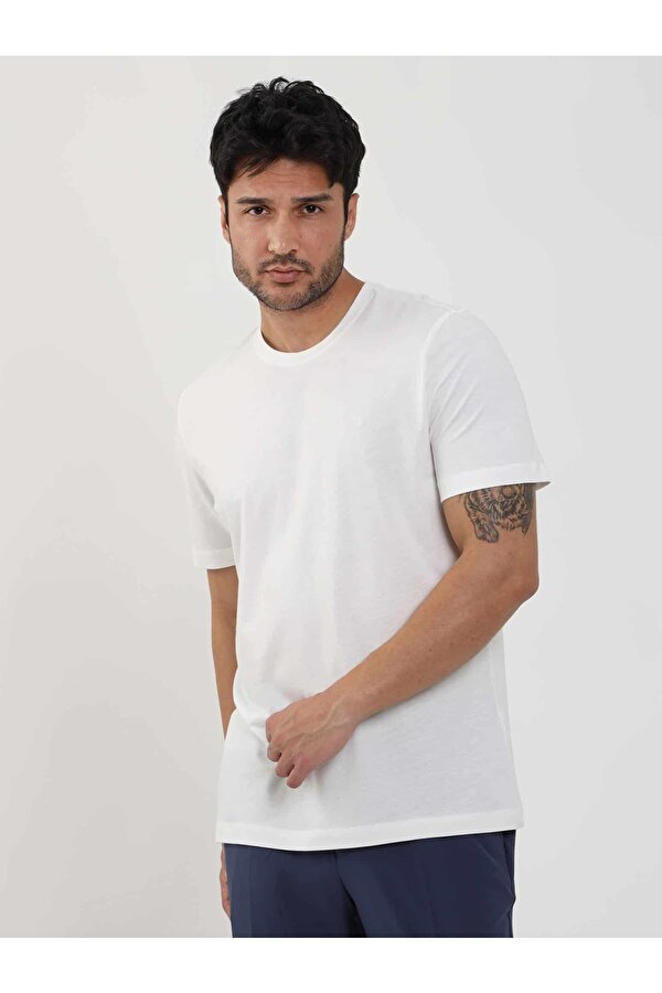 Ekru Erkek Slim Fit Düz O Yaka Tshirt - 105462