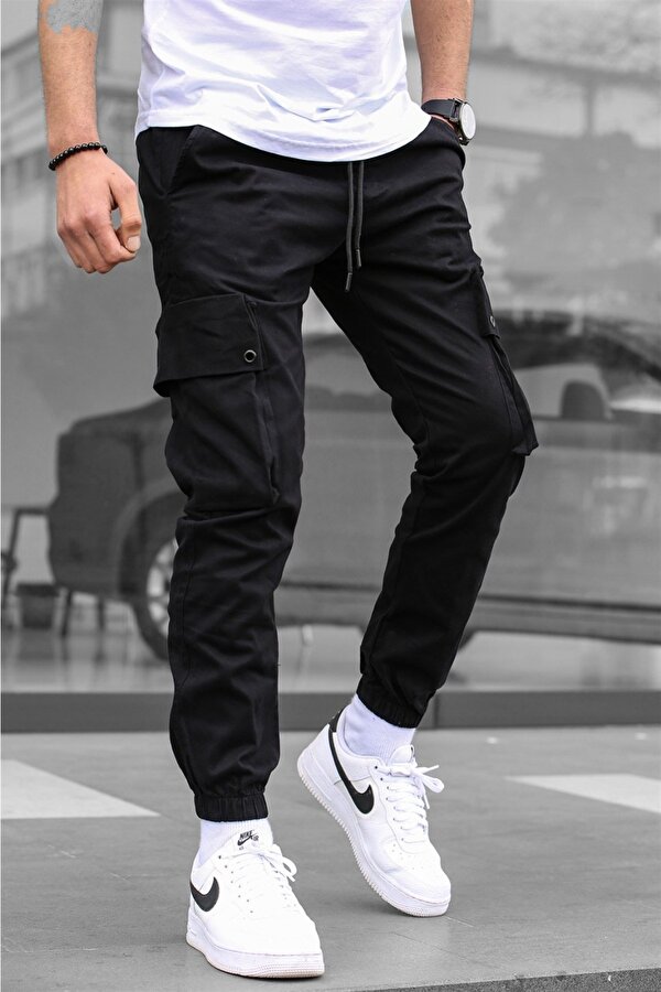 Siyah Kargo Cep Jogger Pantolon 5647