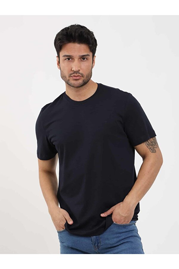 Lacivert Erkek Slim Fit Düz O Yaka Tshirt - 105492