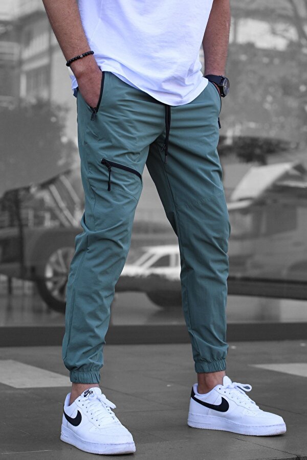 Mint Yeşili Fermuar Detaylı Paraşüt Jogger Pantolon
