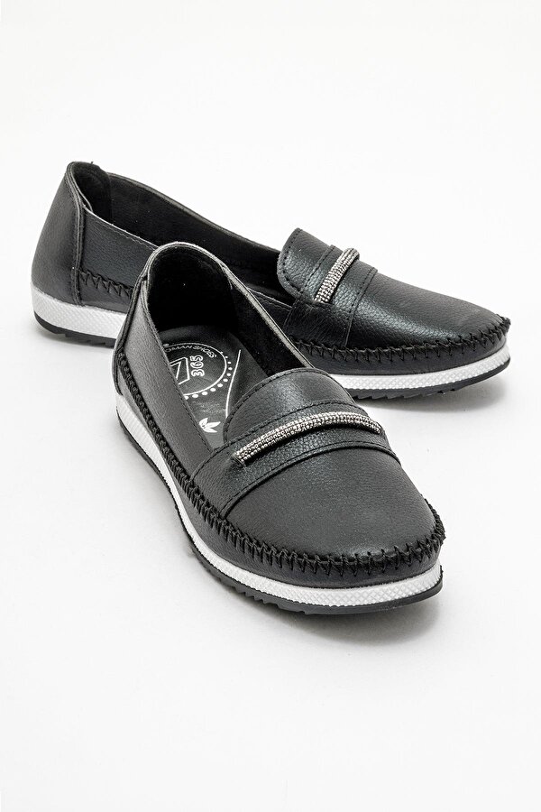 Kaydırmaz Taban Bağlı Lastikli Kadın Babet SİYAH SULTAN