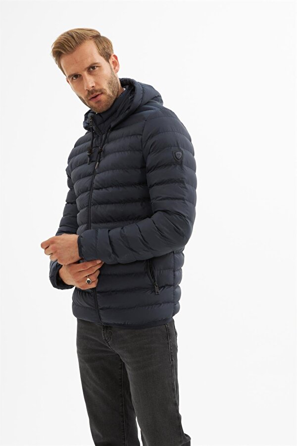 Erkek Çıkarılabilir Kapüşonlu Basic Şişme Mont Lacivert