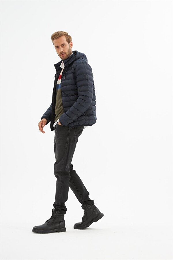 Erkek Çıkarılabilir Kapüşonlu Basic Şişme Mont Lacivert