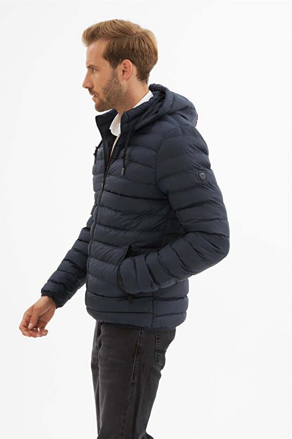 Erkek Çıkarılabilir Kapüşonlu Basic Şişme Mont Lacivert