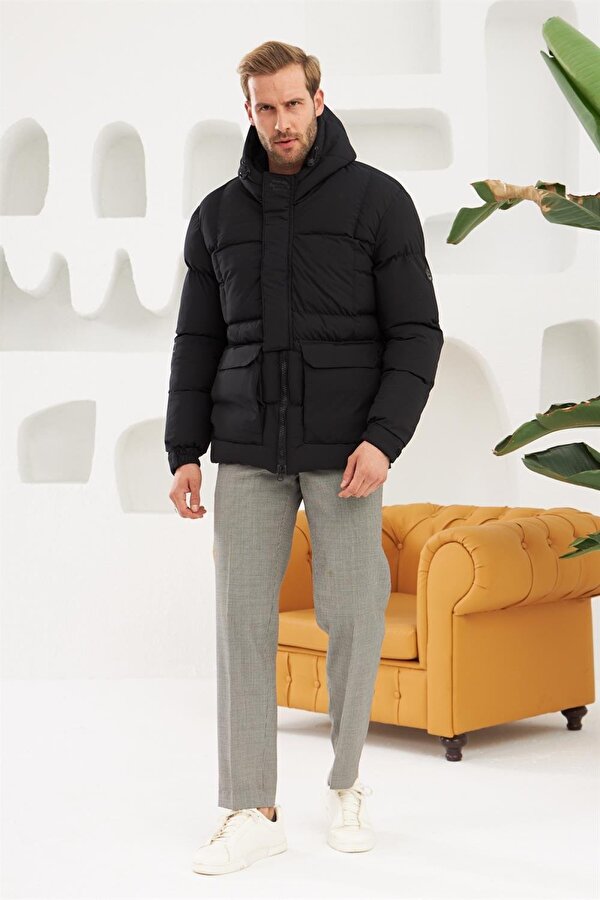 Erkek Su Ve Rüzgar Geçirmez Spor Şişme Mont Siyah