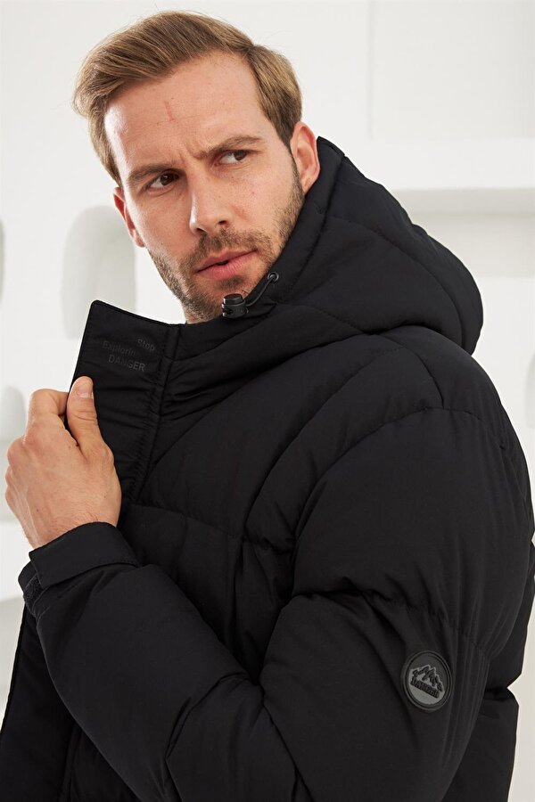 Erkek Su Ve Rüzgar Geçirmez Spor Şişme Mont Siyah