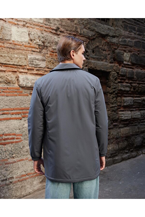 Erkek Düz Su Geçirmez Uzun Mont Ceket Antrasit