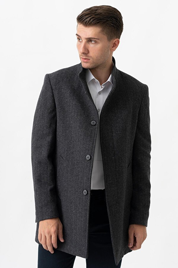 Treviso 4021 Slim Fit Pamuklu Hakim Yaka Palto Füme