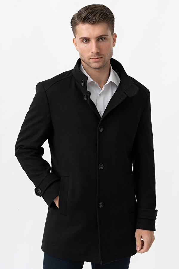 Grosseto 5061 Slim Fit Dik Yakalı Patlı Pamuklu Kaban Siyah