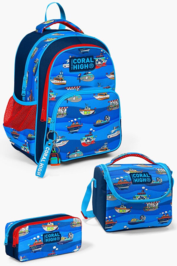 Kids Lacivert Mavi Gemi Desenli 3 lü Okul Çanta Seti SET0114416