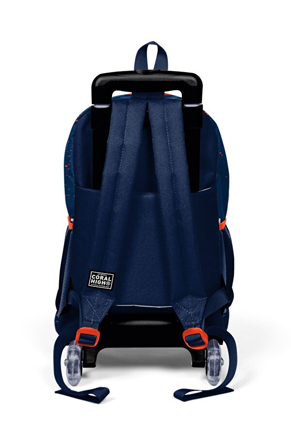 Kids Turuncu Lacivert Basketbol Desenli Üç Bölmeli Çekçekli Okul Sırt Çantası 23966